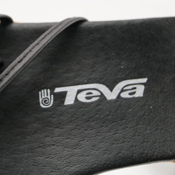Teva Womens Riviera Sandals Size 11.5 Black Leather Strappy Cork Wedge Heel Shoe - Picture 10 of 12